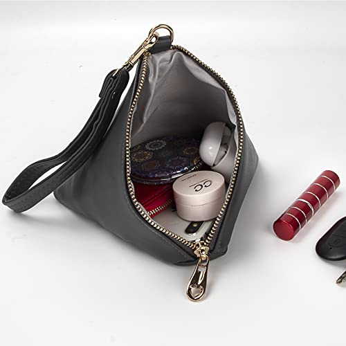 Image of Women Synthetic Leather Clutch Wallet Triangle Wristlet Purse with Wrist Strap