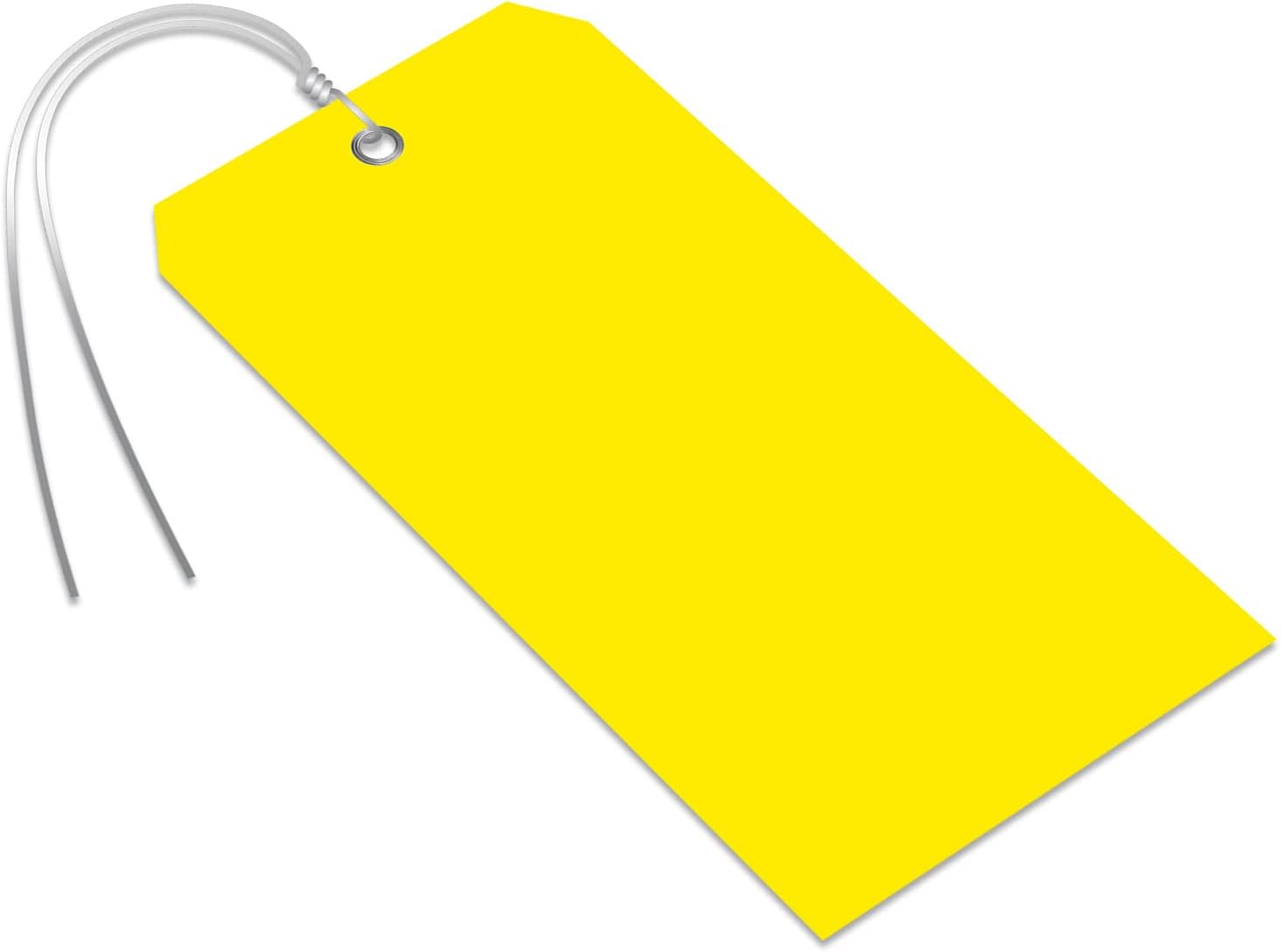 SmartSign (Pack of 100) Yellow Plastic Tags with Wires, 6.25 x 3.125 inch, Metal Eyelet, 10 mil Tear-Proof Polylith Plastic, Writable : Office Products