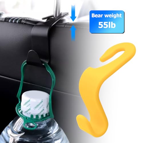 Image of 4PCS Car Back Seat Headrest Hooks, Rear Car Seat Storage Headrest Hanger Holder Hooks Organizer, Universal Auto Interior Accessories for Bag Purse Handbag Cloth Coats Grocery (Yellow)
