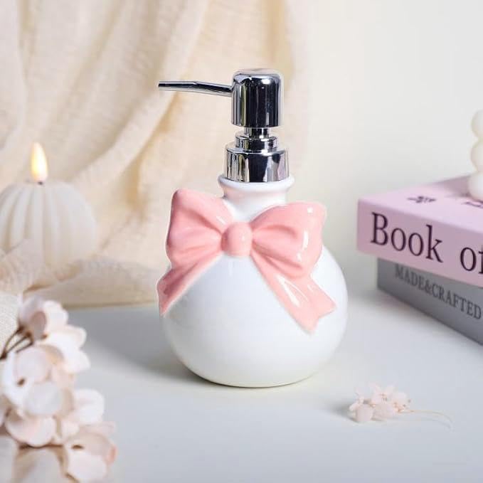 123Arts Ceramic Soap Bottle, Bow Tie Relief Lotion Dispenser with Pump,350ML - Image 4