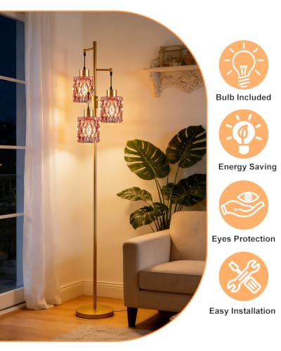 Image of Lightdot Globe Floor Lamp with LED Bulbs Included, Dimmable Floor Lamps,Unique Modern Standing Tall Lamp for Bedroom Living Room /Sofa Beside /Corner Decor-Gold