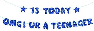 13th Birthday Banner for Boys OMG UR A Teenager Birthday Party Bunting Paper Banner Backdrop 13th Teenager Birthday Party Decorations Blue