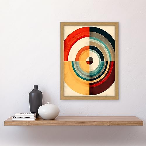 Artery8 Concentric Circles Bauhaus Style Minimal Colourful Vintage Artwork Framed A3 Wall Art Print, Framed Light Oak A3 - Image 2