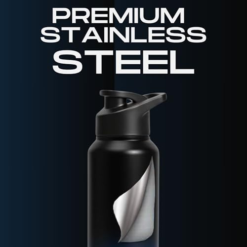 Image of Speedex Stainless Steel Water Bottle 1 Ltr, Leak Proof Sipper Cap, BIS Approved 1000 ml Metal Bottle For Daily, Office, School, Gym, Travel Use for Men, Women, Kids, Adults, Black Blue, Set of 4