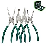 GINWORD 9-inch 4 Pcs Snap Ring Pliers Set, Circlip Pliers Kit, Straight/Bent Jaw, Internal/External