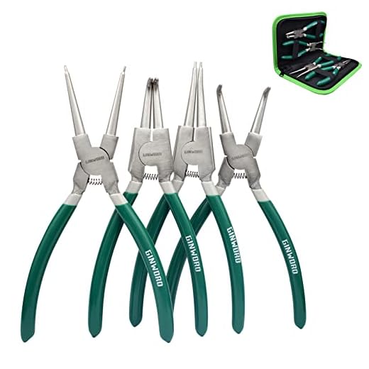GINWORD 9-inch 4 Pcs Snap Ring Pliers Set, Circlip Pliers Kit, Straight/Bent Jaw, Internal/External Heavy Duty C Clip Pliers for Ring Remover Retaining