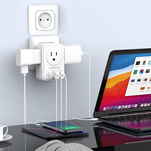 European Travel Plug Adapter, Auoplus International Power Plug Adapter With 3 Usb Ports (1 Usb C), 4 Ac Outlets Cruise Ship Essentials For Us To Most Of Europe Spain Italy France Germany #TOP6