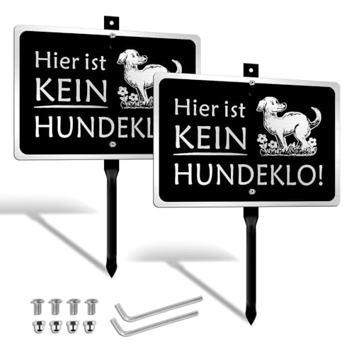 Goodvia Kein Hundeklo Schild mit Erdspieß Metall 20x30cm (A4) Gebürstete Aluminiumoberfläche für den Außenbereich UV-Schutz Wasserdicht und Rostfrei Schwarz x2Stück