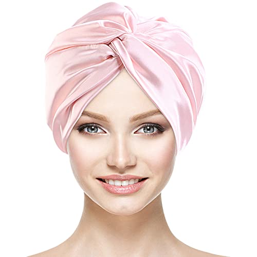 Hair Wrap for Sleeping Satin Sleep Bonnet Double-Sided Sleep Cap Hair Turban for Curly Hair Women Sleep Cap with Elastic Bow Stay On Head