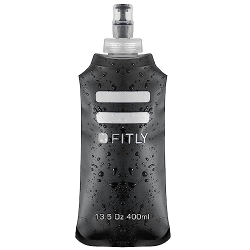 FITLY Soft Flask - 13.5 oz (400 ml) - Shrink As You Drink Pocket Soft Water Bottle for Hydration Pack/Running Vest- Folding Water Bottle for Running, Hiking, Cycling - Ski Water Bottles (FLASK400)