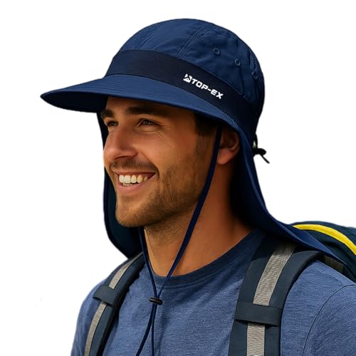 TOP-EX Sonnenhut mit breiter Krempe für Herren mit Nackenklappe – kühlender UPF 50 Schutz für Wandern, Angeln & Outdoor, navy, XL/XXL