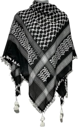 Arab Keffiyeh Shemagh Original Palestine Scarves Kufiya Arafat Cotton Hatta Scarves Bandanas Iraq Desert Scarves - 100% Cotton Keffiyeh Scarves Wrap for Men And Womens