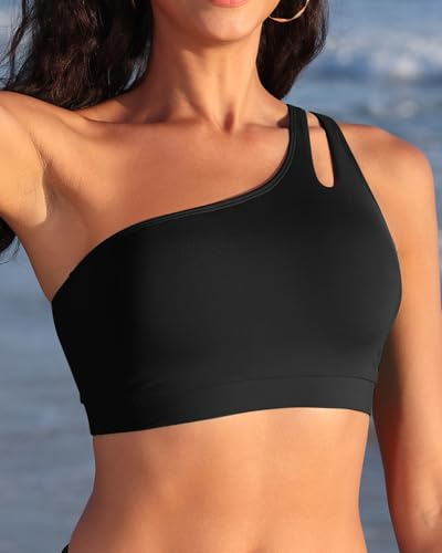 Women One Shoulder Bikini Top - Keyhole Swim Tops Only Padded Swimsuit Bra 2025 Bathing Suit4