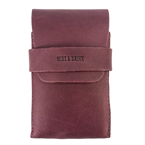 Image of Hide & Drink, Classic Case for Playing Cards (Not Included) Secure Storage, Playing Deck Holder, Travel Accessory, Full Grain Leather, Handmade, Sangria