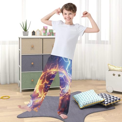 Pajama Pants Soccer Ball in Fire Lightning Long Sleep Pants Lounge Bottoms3