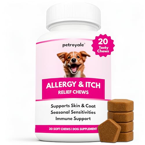 Petroyale Allergy & Itch Chews for Dogs - Anti-Allergy & Anti-itching Supplement - Natural Relief from Allergies, Hot Spots, Dry Skin, Scratching for Dogs - Grape Seed Extract & Rosemary | 20 Chews