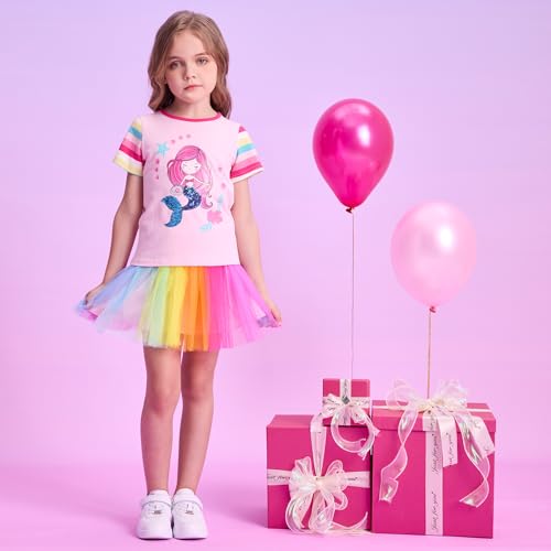 DXTON Toddler Girls Rainbow T-Shirts: Summer Short Sleeve Graphic Cotton Tees Tops Birthday School for 3-8 Years3