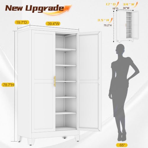 Image of PAOFIN Metal 79 inch Kitchen Pantry Cabinet, Pantry Storage Cabinet with Doors and 5 Adjustable Shelves, Freestanding Cupboard Kitchen Cabinet,Tall Cabinet for Living Room,Pantry, Bathroom,Kitchen