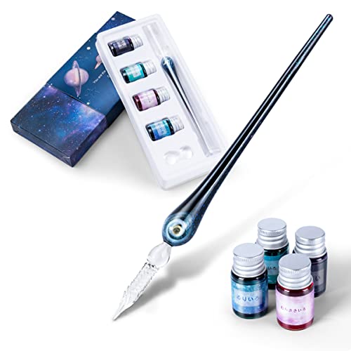 AOKUY Glass Dip Pen Set,Kalligraphie Stift,Die Weite der Planeten konvergieren in der HandflächeCrystal Signature Pen für Kunst, Schreiben, Unterschriften -Dekoration und Business Geschenk Cover