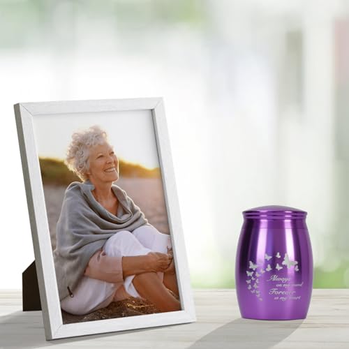 Image of Small Urns for Ashes for Female /Women /Mom /Mother /Grandma /Girl | 2.7Inch Mini Purple Butterfly Keepsake Urn for Ashes,Small Cremation Urns for Human Ashes(Aluminum)