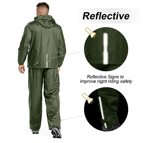 33,000ft Herren Damen Regenanzug Reflektierender Wasserdichter Regenkombi Packbare Winddichte Regenjacke+Regenhose mit Innennetz Wasserabweisende Regenkleidung für Fischen Wandern Camping – Bild 4