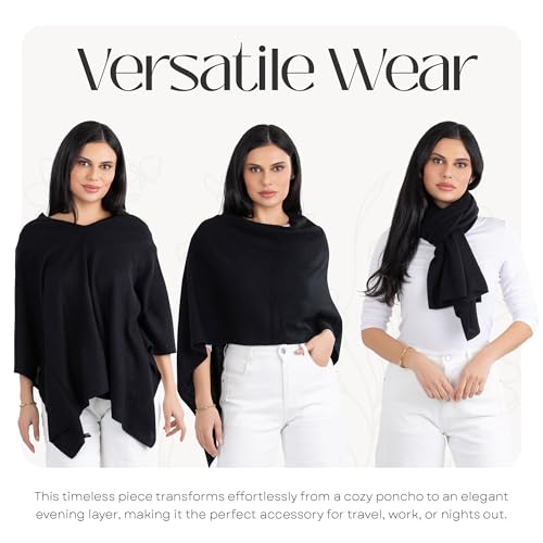 Image of Velanio Cashmere Poncho for Women - 100% Mongolian Wrap & Dress Topper