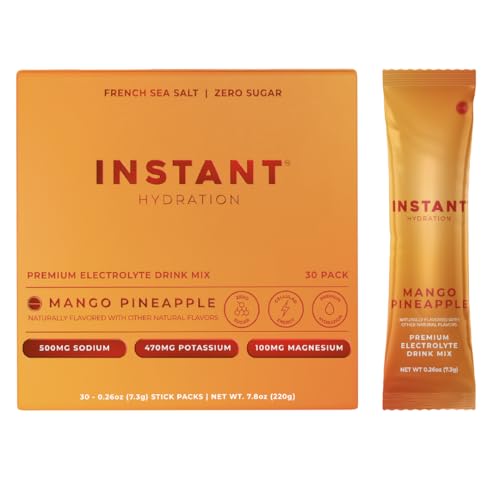 Instant Hydration Electrolytes Powder Packets - Mango Pineapple Drink Mix - Zero Sugar - Keto Vegan Gluten-Free Non-GMO - Boost Recovery Brain Health Muscle & Tissue Support- 30 Sticks