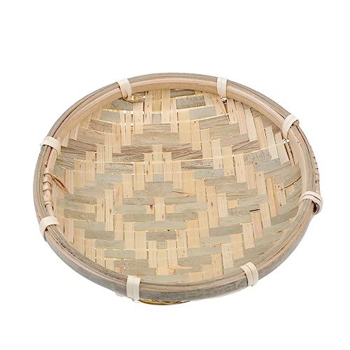 FUNOMOCYA Mini Basket Nut Platter Dessert Tray Snack Containers Flat Fruit Basket Woven Bread Basket Wicker Serving Tray Round Wicker Tray Woven Serving Basket Cake Decorations
