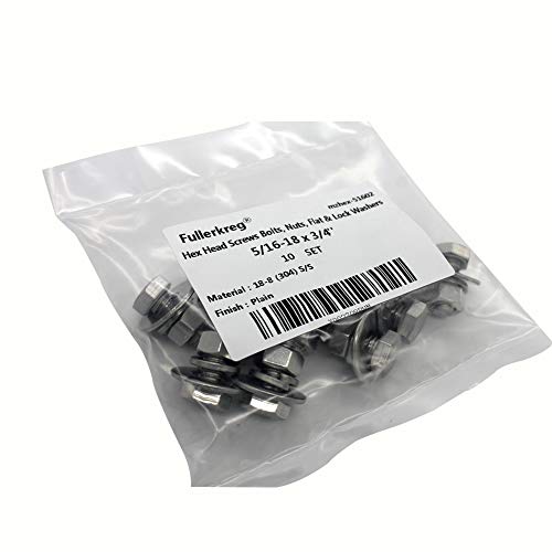 Tornillos de cabeza hexagonal 5/16 de acero inoxidable con arandelas de bloqueo y tuercas 8