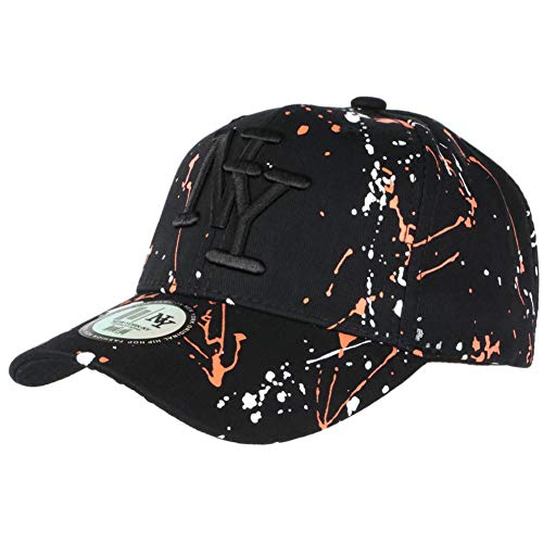Casquette NY Orange et Noire Hip Hop Honour Style Tags Streetwear Baseball Taille Unique