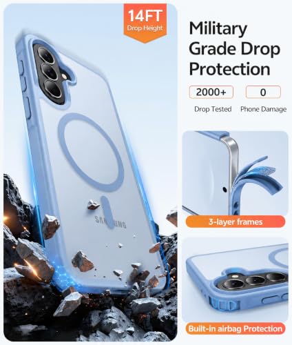 Image of Elzzi Magnetic Cover for Samsung A57 Case [MIL-Grade Drop Tested & Compatible with MagSafe] Translucent Matte TPU + Hard PC Back Cover, Anti-Scratch Shockproof Phone Case (Official Blue)