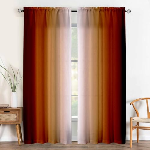 Abstract Orange Curtains for Living Room 84 inch Length 2 Panels Set, Burnt Orange Light Filtering Curtains for Bedroom,Vintage Ombre Curtain Dark Orange Kitchen Curtain Terracotta Window Drapes by GOLDLAWN - Image 2