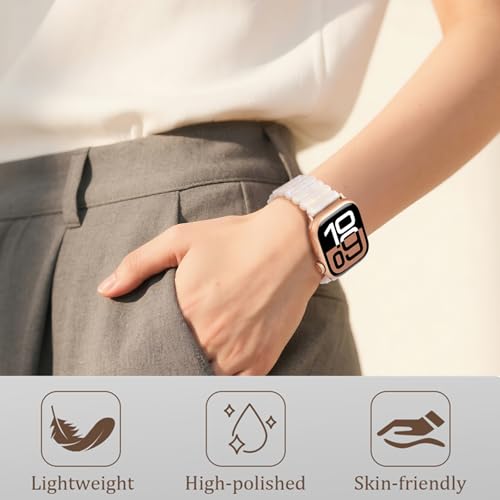 V-MORO Resin Stretchy Band Compatible with Apple Watch Series 7/8/9/10 41mm/40mm/38mm/42mm Fashion Cute Strap for iWatch 6/5/4/3/2/1/SE Lightweight Elastic Bracelet Wristband Women,Small-Aurora White - image 5