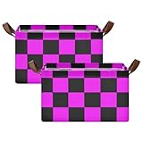 BCFHRGT Buffalo - Contenedores de almacenamiento plegables de tela a cuadros negros y magenta con asas, paquete de 2 contenedores organizadores resistentes para estantes, armarios, libros