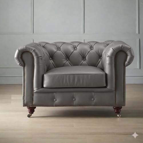 Image of A to Z Furniture Classic 3+2=5 Seater Sofa Set Luxury Chesterfield Leatherette Sofa in for Home Living Room & Office (3+2+1=6 Seater Sofa Grey)