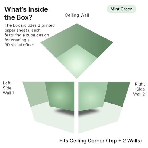 Image of 3D Cube Pixelated Box Illusion Wall Sticker for 90 Corner | Geometric Optical Illusion Wall Decal | Corner Wall & Ceiling Decor | Peel & Stick (ZenCube 12 X 12 Inch - Mint Green)