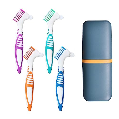 4 Piezas Cepillo de Limpieza para Dentaduras, Cepillo Dentadura, Dentadura Conjunto de Cepillo, Cepillo para Dentaduras Postizas, con Caja Almacenamiento, para Dentaduras Postizas