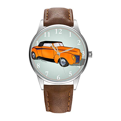 Herrenuhr braune Cortex Quarz-Uhr für Männer berühmte Armbanduhr Quarzuhr für Business-Geschenk 1940 Ford Standard Convertible - Orange Armbanduhr