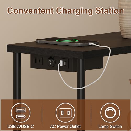 Image of Qupui LED Floor Lamp with Table, 15W Dimmable, USB Charging, Black