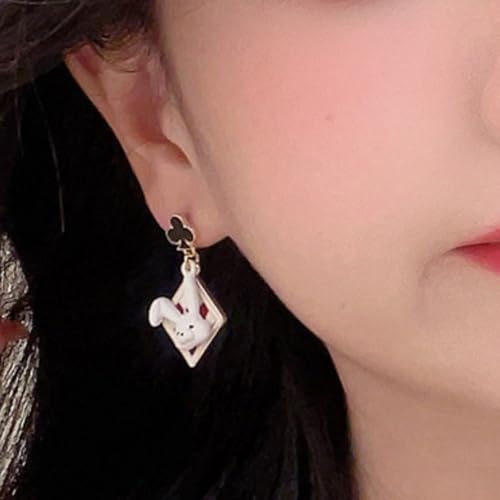 Queen of Hearts Earrings Red Heart Poker Asymmetric Rabbit Long Clock Poker Dangle Earrings Queen of Hearts Costume Women Accessories2