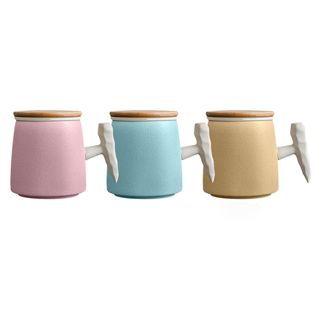 Tasse Becher Büro-Becher, Haushaltsbecher Büro Nordic Becher Holzgriff mit Deckel Paar Wassertasse Retro Keramik Becher Becher mit Holzdesign Handlanzug Kaffeetassen (Color : D)