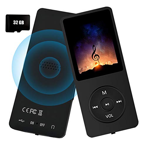MP3 Player - 32GB MP3 Music Player with Voice Recorder and FM Radio, Hi-Fi Sound Potable Audio Player Build-in Speaker, with Video, Text Reading and Support up to 128GB, Dark Black