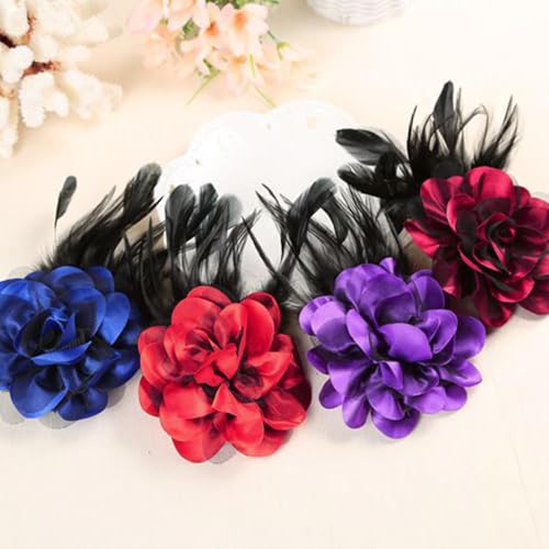 Image of Flower Brooch Pin Silks Wonderful Rose Camellia Feather Charm Fashion Beautiful Created Clip Hair Flowers Brooches Accessories Idea for Party Dance Wedding Banquet for Elegant Women Girl Gift