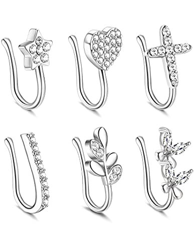 TEN MIRO 6-9PCs Fake Nose Rings Clip On Nose Ring CZ Faux Nose Ring Non Piercing Nose Clip Jewelry Set for Women Men