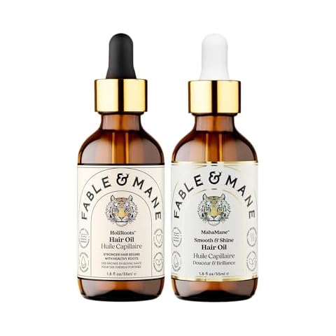 Fable & Mane Hair Oil Duo - HoliRoots Strengthening plus MahaMane Smooth & Shine Oil - Genuine Fable and Mane. 1.8FL oz Cover