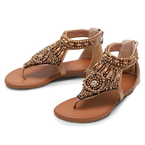 Women's Flat Sandals Womens Sandals Bohemian Dressy Casual Summer Flats Shoes Open Toe Zipper Beach Sandal