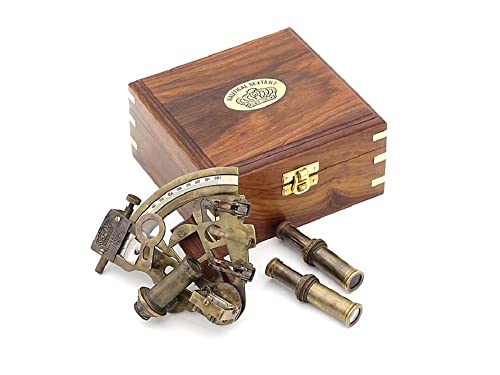 Pocket Sextant Kelvin Hughes London Nautical Navy Sailors Brass Sextant for Celestial Navigation Two Extra Sighting Telescope with a Rose Wooden Box Galactic Gifting