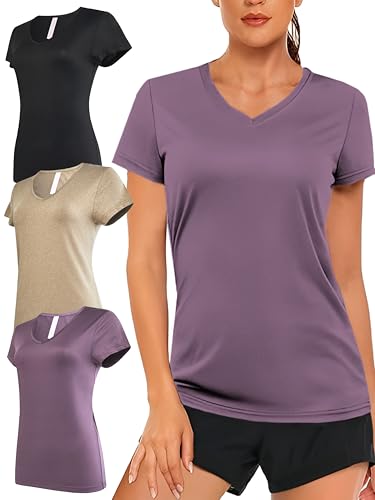 Women's V-Neck Activewear T-Shirts 3 Pack Athletic Womens Short Sleeve Workout Tops Dry Fit Shirt Gym & Yoga Tees for Women