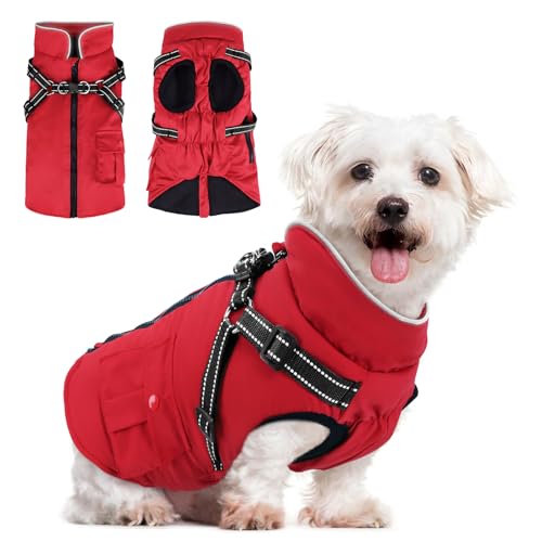 Woiil Hundemantel für Mittelgroße Hunde Winter Warmer Winter Wasserdicht Hundejacke Winddichter Wintermantel kuschelige Reflektierend Ärmellose mit Geschirr Outdoor Rot M Woiil Hundemantel für Mittelgroße Hunde Winter Warmer Winter Wasserdicht Hundejacke Winddichter Wintermantel kuschelige Reflektierend Ärmellose mit Geschirr Outdoor Rot M