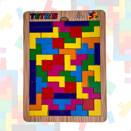 Quebra-Cabeça Tetris em MDF Adesivado Blocos Educativos para Crianças 51 PÇs